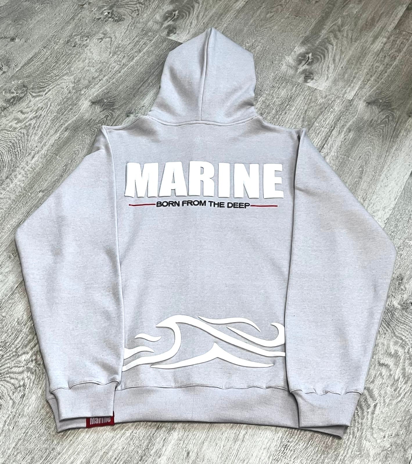 Marine Puff Printed Hoodie and Cargo Jogger tracksuit- Light Grey