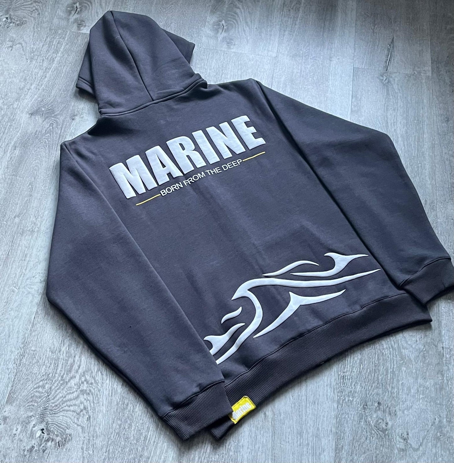 Marine Puff Printed Hoodie and Cargo Jogger tracksuit- Dark Grey