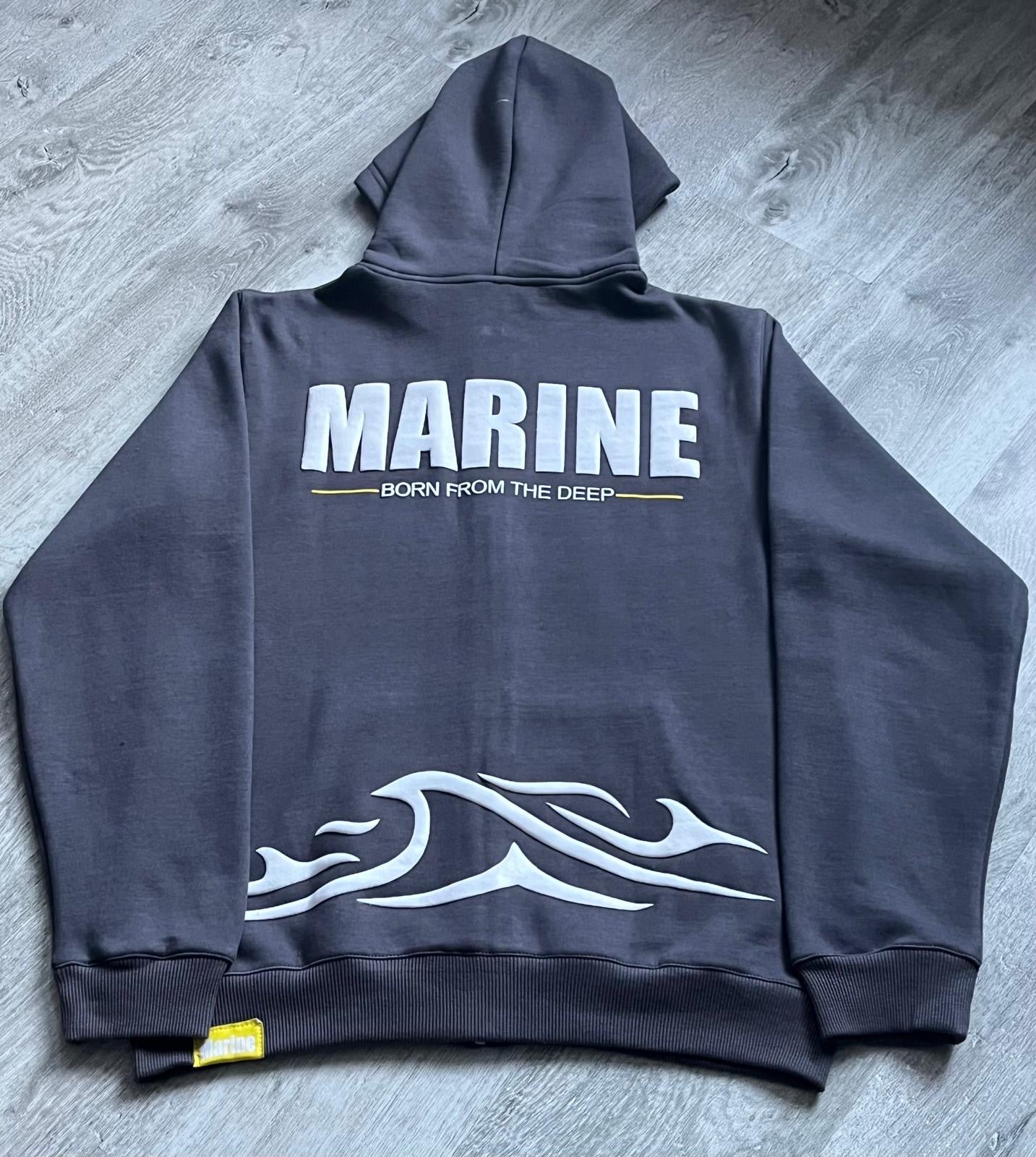 Marine Puff Printed Hoodie and Cargo Jogger tracksuit- Dark Grey