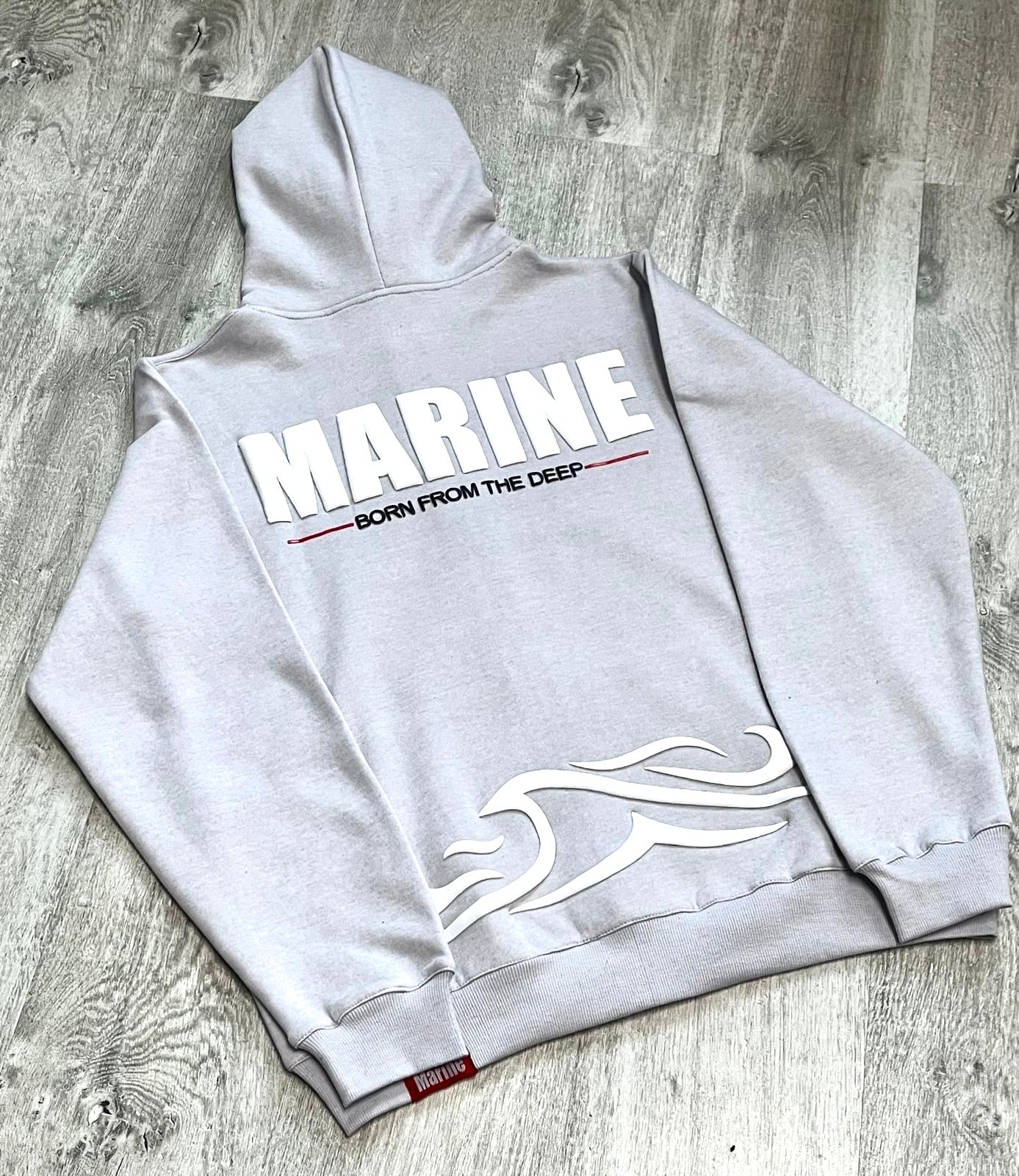 Marine Puff Printed Hoodie and Cargo Jogger tracksuit- Light Grey