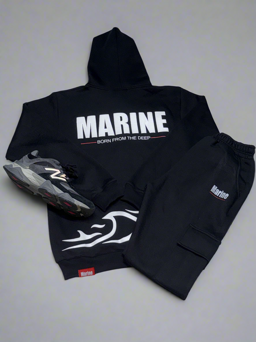 Marine Puff Printed Hoodie and Cargo Jogger tracksuit